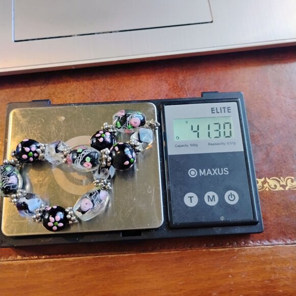 Chunky Rough Polished Natural Turquoise & Black Beaded Stretch Bracelet - Picture 7 of 7